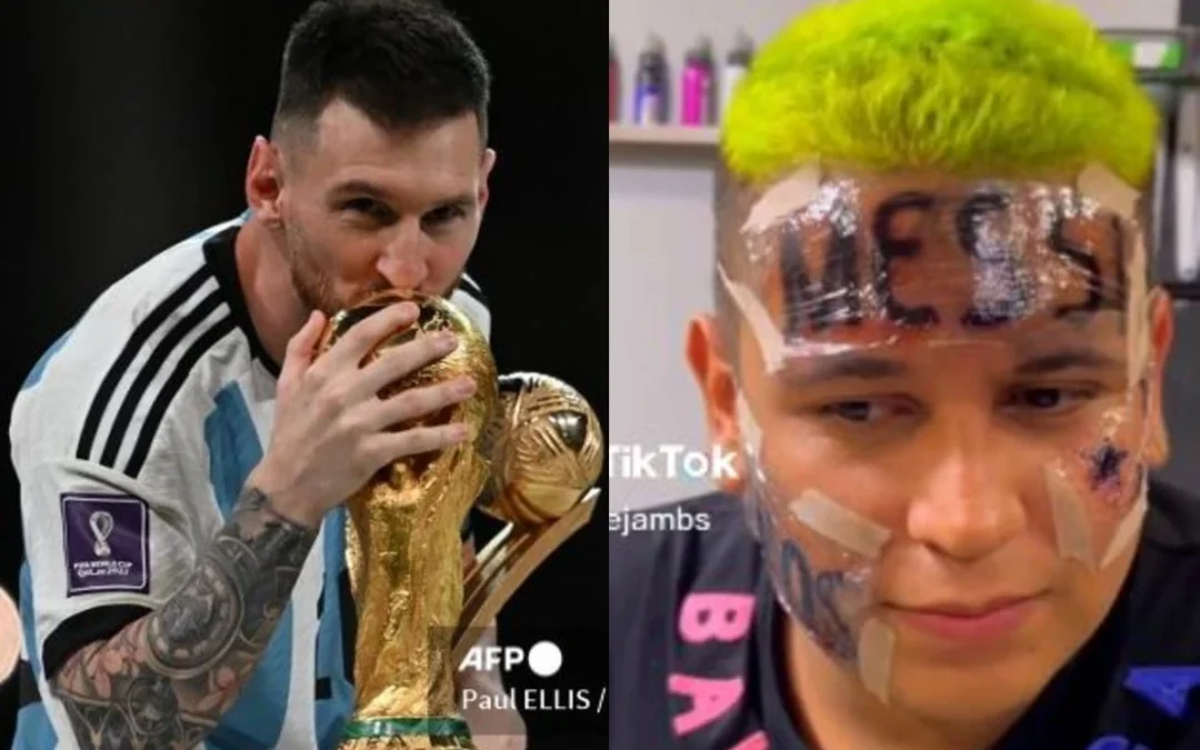 Se arrepintió por tatuarce el nombre de Messi en la frente